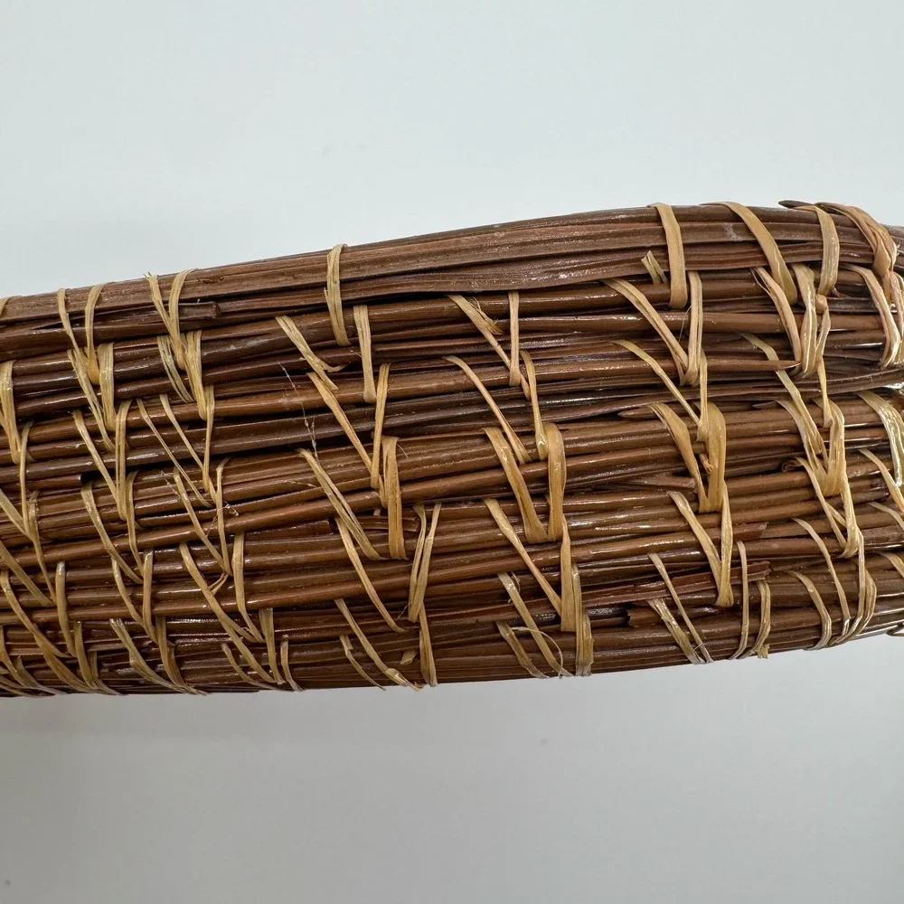 Vtg Hand Woven Oval Pine Needle Basket Tray Primitive Rustic Boho Farmhouse